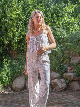 Seaside Sketch Lace Trim Wide Leg Pants