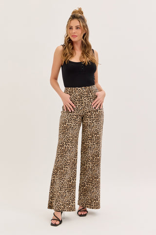 Leopard High Rise Wide Leg Pants