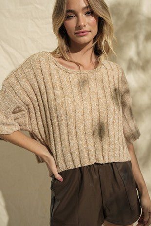 WENDY TWO-TONE V-NECK SWEATER