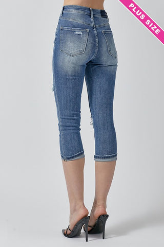Risen Plus Size High Rise Distressed Capris