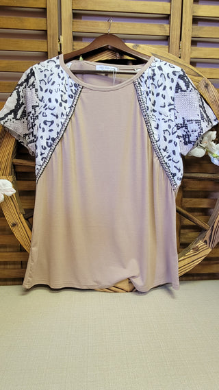 Cream Multi Animal Print Short Sleeve Top
