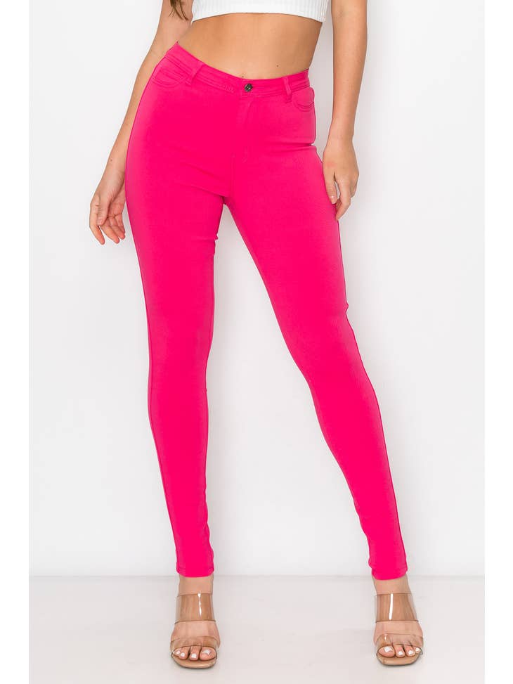 High Rise Hot Pink Color Skinny Jeans - Main Image