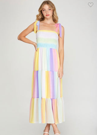rainbow ombre maxi dress Maxi Dress Tiered Colorblock Rainbow Boho