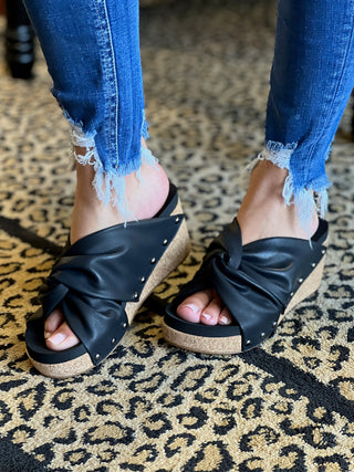 Cheerful Black Wedge Sandal